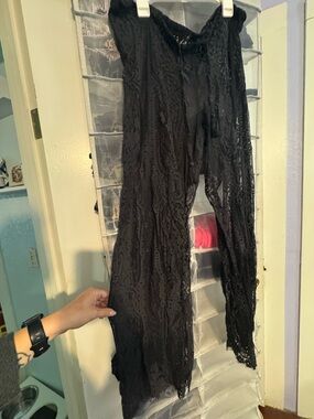 Black Lace Wide-Leg Pants